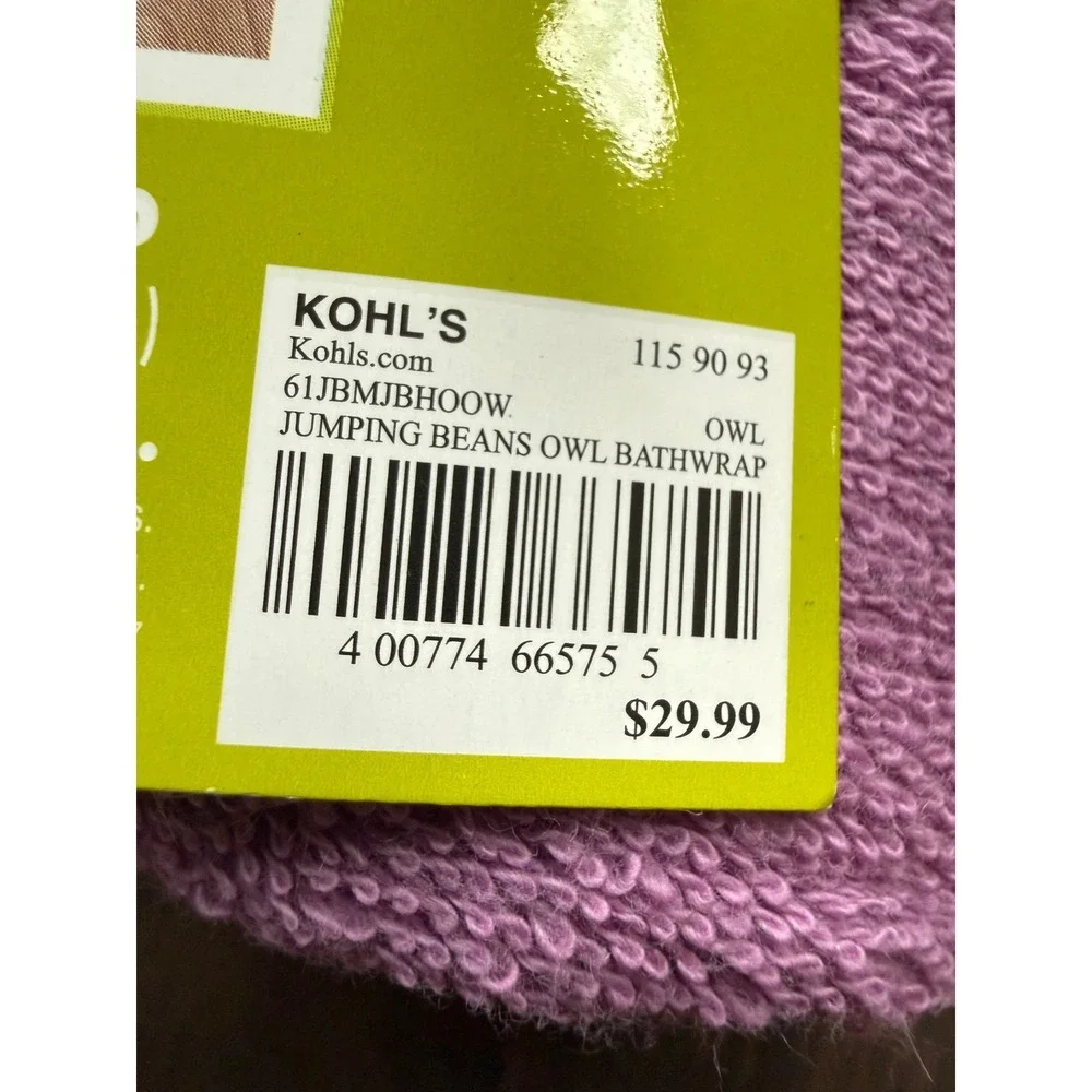 Jumping Beans Hooded Bath Wrap Kids OS Purple NEW Owl‎ Character Cotton Towel